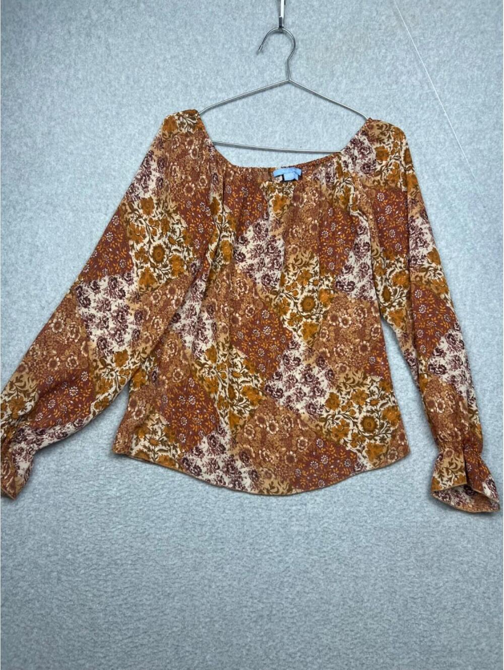 Zara Women's Sheer Floral Blouse Size M 70s Boho Peasant Off-Shoulder Indie